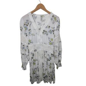 American Rag Womens SZ S White w/ Floral Dress Gauze Prairie Boho‎ Lined